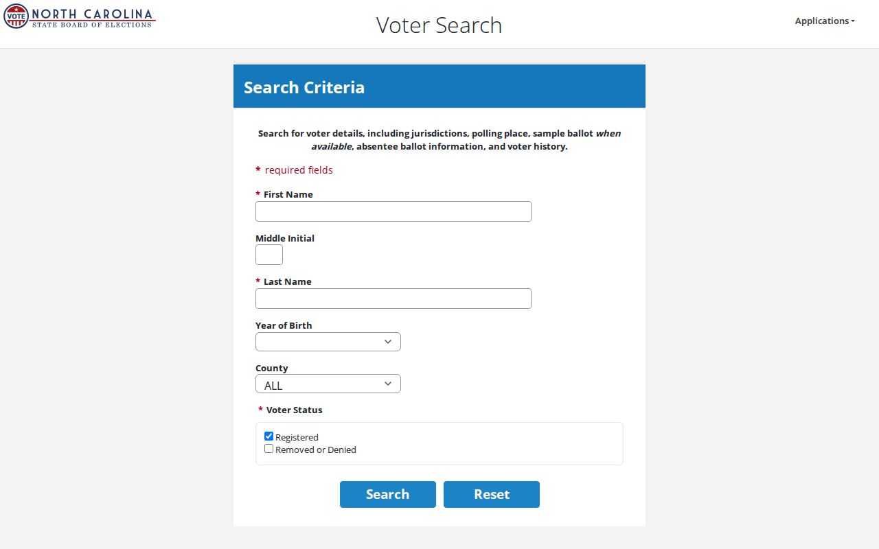 Buncombe residents directory NC Voter Search screen